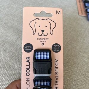 Navy Blue Check Adjustable Nylon Dog Collar (Medium)